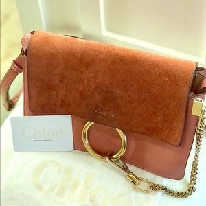Auth Chloé  Pink Suede & Leather Cross Body Bag